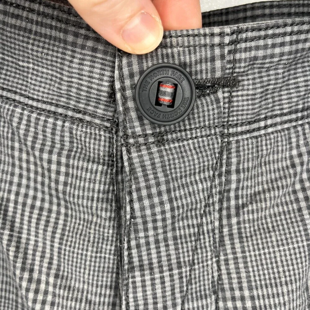 The North Face Mens Shorts 38 Grey Plaid Reflective Flat Front Button Fly Casual
